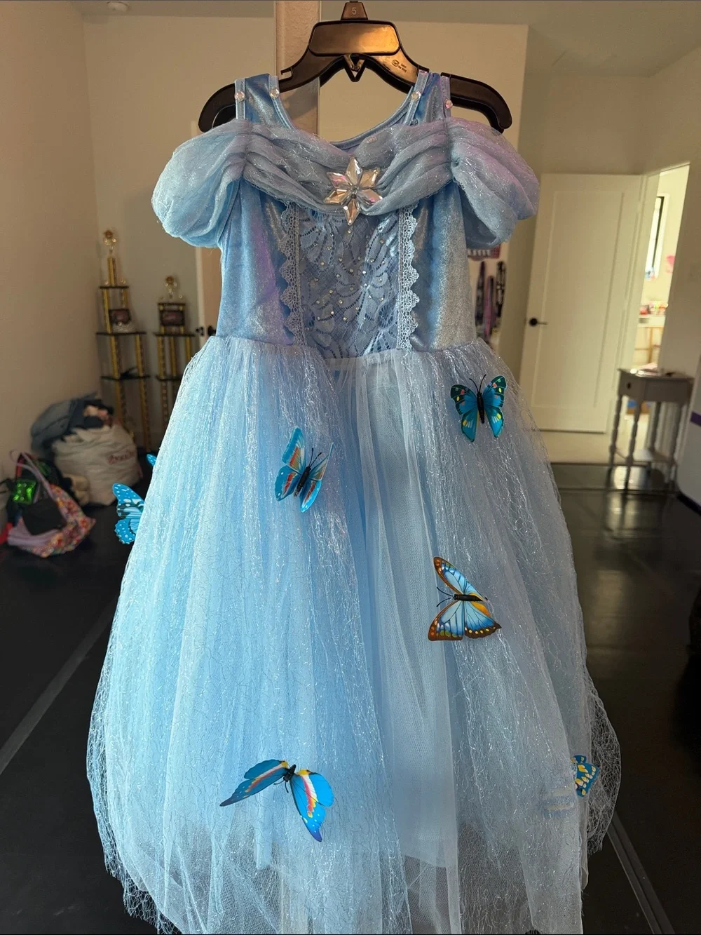 Magical Light Blue Cinderella Princess Dress Costume with Butterflies
